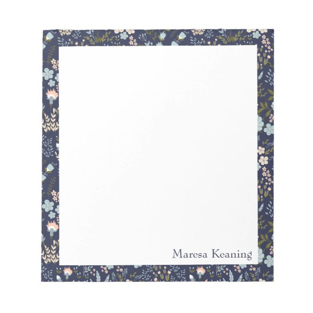 Bloc-note Modèle Floral bleu moderne personnalisé (Devant)