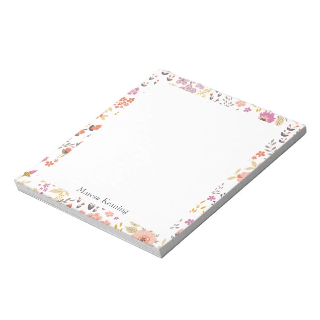Bloc-note Modèle floral de printemps élégant Nom personnalis (Tourné)