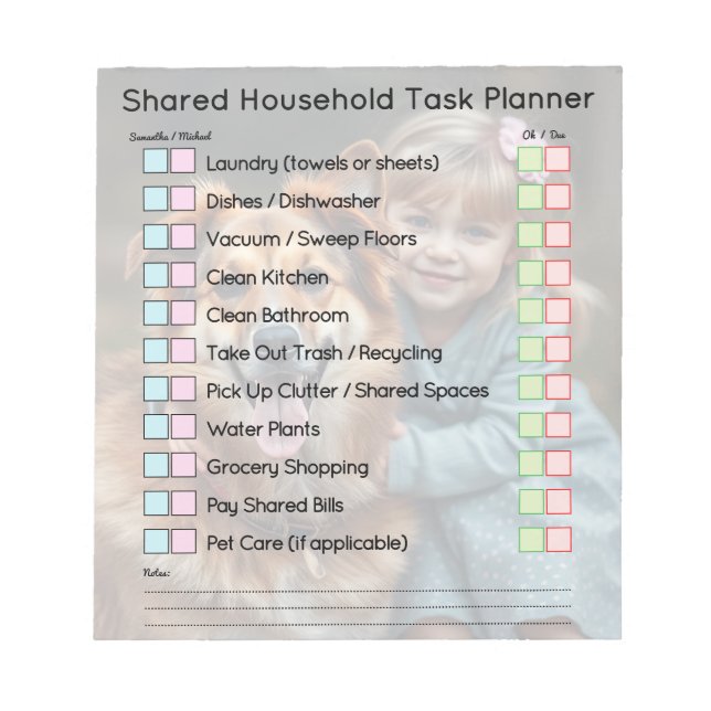 Bloc-note Modern Photo Shared Household Tasks Planner (Devant)