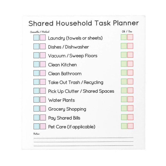 Bloc-note Modern Shared Household Tasks Planner (Devant)