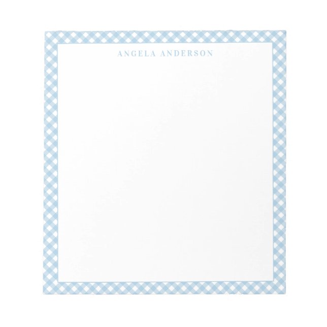 Bloc-note Moderne Chic Pastel Dusty Blue En vichy Plaid Chec (Devant)