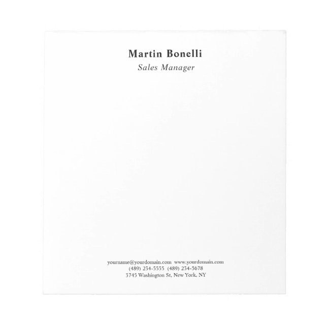 Bloc-note Moderne Classique Professionnel Noir & Blanc (Devant)