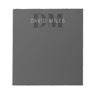Bloc-note Moderne Gris Foncé & Nom et Monogramme Modifiables