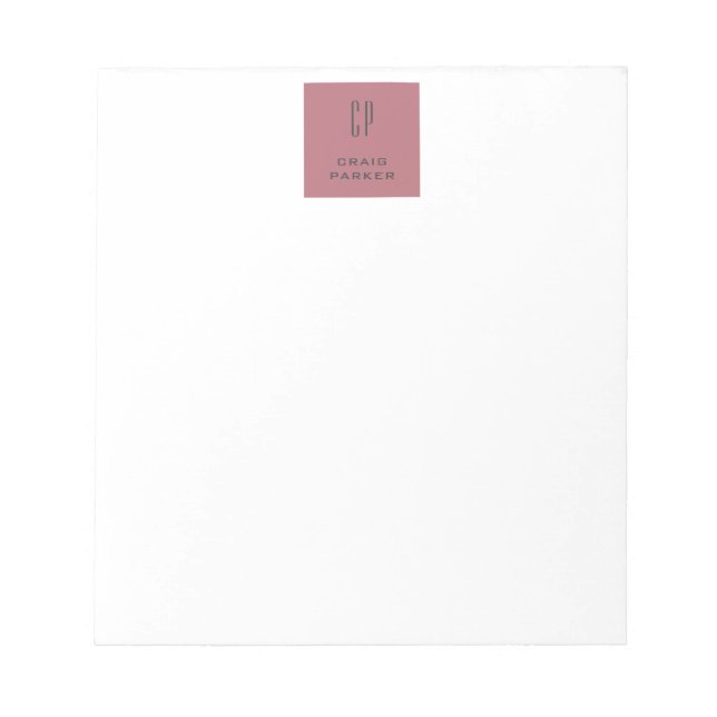 Bloc-note Moderne Monogramme Professionnel Rose Gold Blanc (Devant)