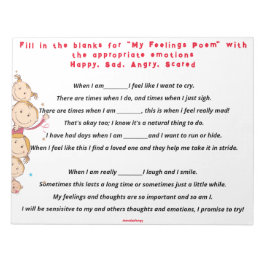 Bloc-note Mon poème Sentiments Remplissez le blanc