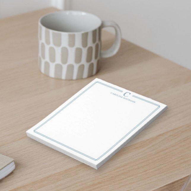 Bloc-note Monogram Elegant Navy Blue Border Stationery (Créateur téléchargé)