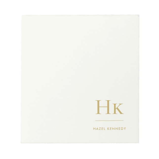 Bloc-note Monogram Modern Minimal Ivory Gold Monogrammed (Devant)