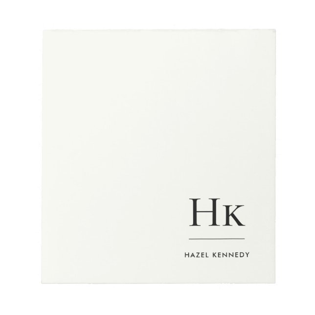 Bloc-note Monogram Modern Minimal Ivory White Monogrammed (Devant)