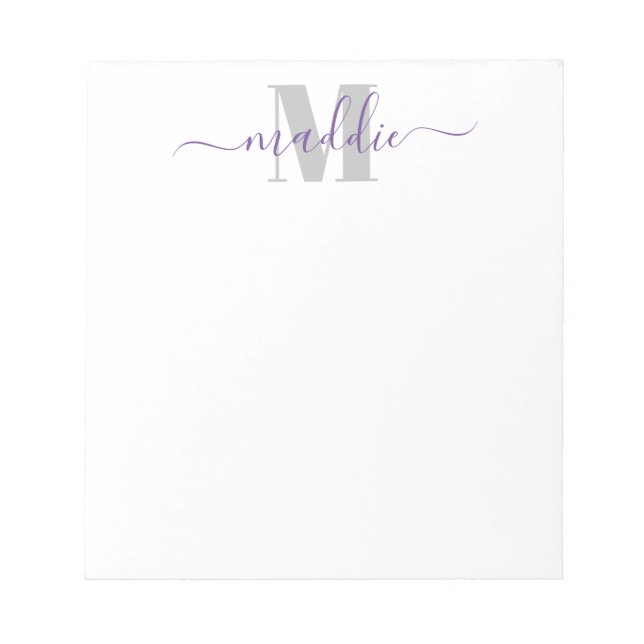 Bloc-note Monogramme à la mode, violet et gris (Devant)