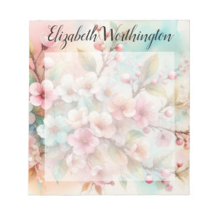 Bloc-note Monogramme aquarelle florale fleurs roses de ceris