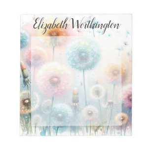 Bloc-note Monogramme aquarelle florale pissenlits roses bleu
