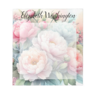 Bloc-note Monogramme aquarelle florale pivoines roses bleues