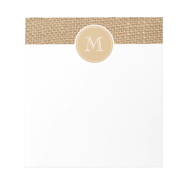 Bloc-note Monogramme Arrière - plan de Burlap rustique (Devant)