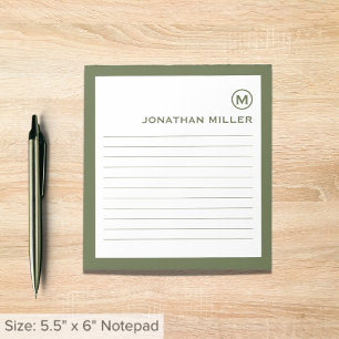 Bloc-note Monogramme blanc d'olive à ligne professionnelle