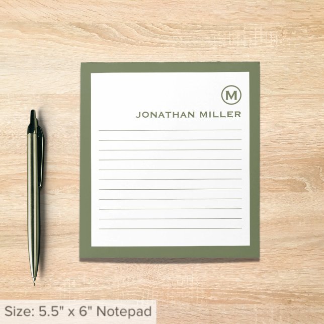 Bloc-note Monogramme blanc d'olive à ligne professionnelle (Créateur téléchargé)