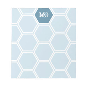 Bloc-note Monogramme bleu clair Hexagon Motif de peigne de m