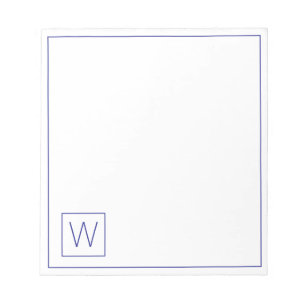 Bloc-note Monogramme bleu marine simple et blanc