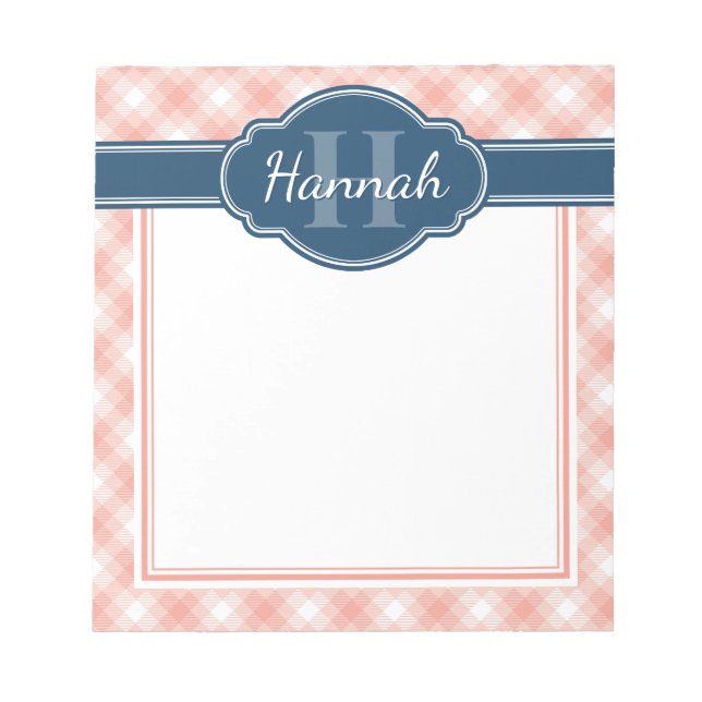 Bloc-note Monogramme bleu rose blanc Plaid Motif (Devant)