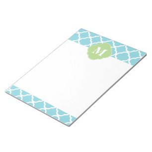 Bloc-note Monogramme bleu vert Quatrefoil