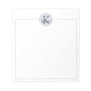 Bloc-note Monogramme circulaire rayé personnalisé bleu ardoi
