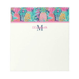 Bloc-note Monogramme d'ananas bleu Preppy Rose Turquoise Nav