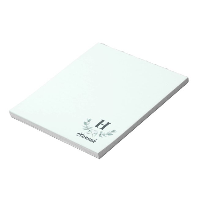 Bloc-note Monogramme de feuille d'eucalyptus vert à la menth (Tourné)