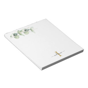 Bloc-note Monogramme de nom de style floral d'eucalyptus ver