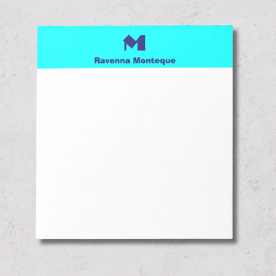 Bloc-note Monogramme de nom personnalisé minimal bleu néon