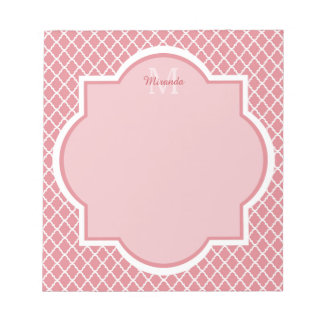 Bloc-note Monogramme de Quatrefoil Rose Chic Avec Nom