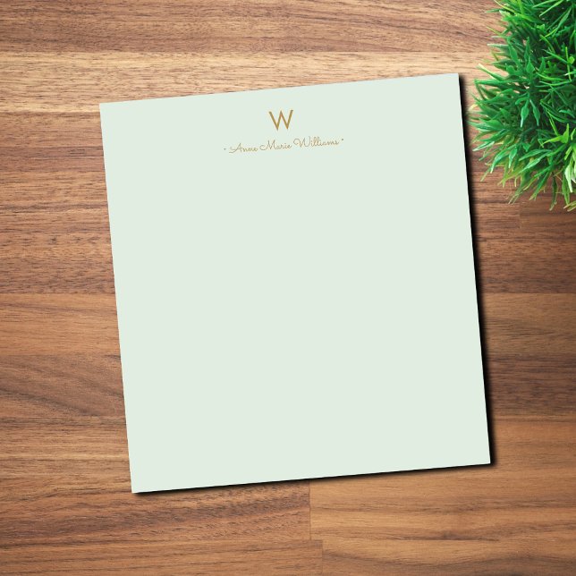 Bloc-note Monogramme de style moderne vert sauge or (Créateur téléchargé)
