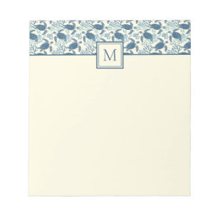 Bloc-note Monogramme de tortue de mer bleu et crème