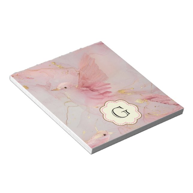 Bloc-note Monogramme d'oiseaux roses (Incliné)