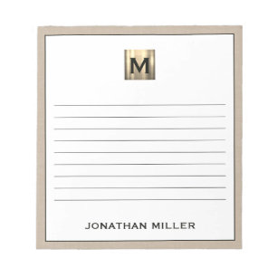Bloc-note Monogramme d'or en lin beige personnalisé