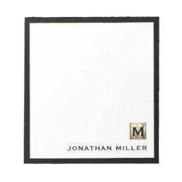 Bloc-note Monogramme d'or personnalisé noir blanc