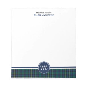 Bloc-note Monogramme écossais de tartan de bleu marine de
