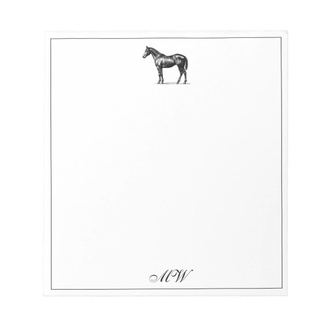 Bloc-note Monogramme Élégant Cheval Équestre Initiales Perso (Devant)