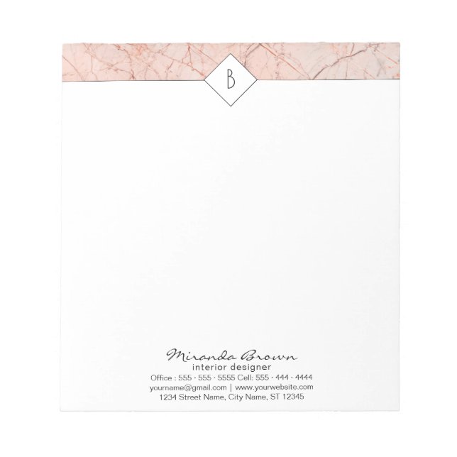 Bloc-note Monogramme Elegant Rose Gold Marble Petit Bloc-not (Devant)