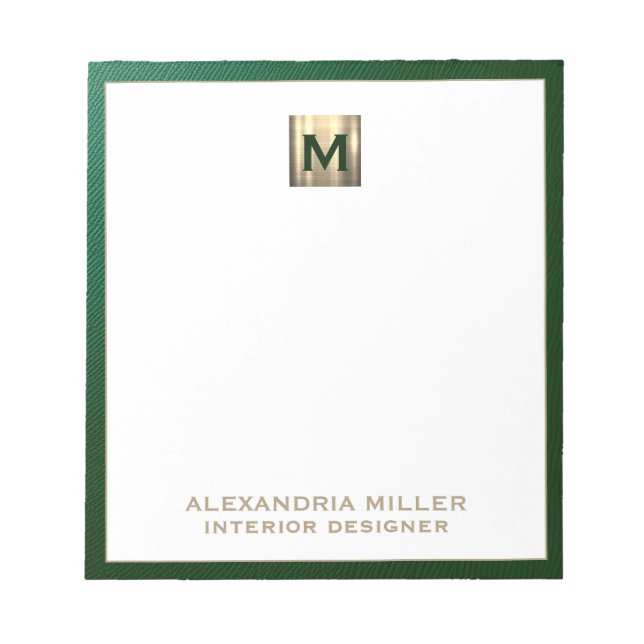 Bloc-note Monogramme Emerald Green Gold personnalisé (Devant)