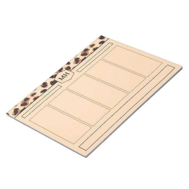 Bloc-note Monogramme Empreinte de léopard Brown animal noir  (Incliné)
