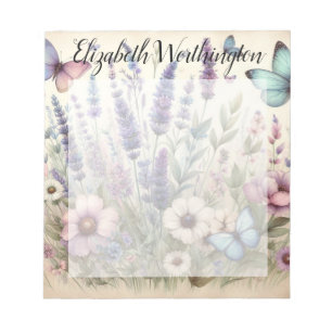 Bloc-note Monogramme et nom sur fleurs aquarelles vintage