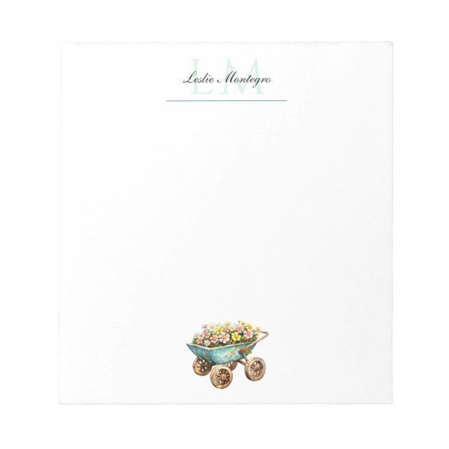 Bloc-note Monogramme floral Amoureux des jardins Wheelbarrow (Devant)