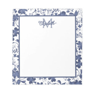 Bloc-note Monogramme floral bleu et gris