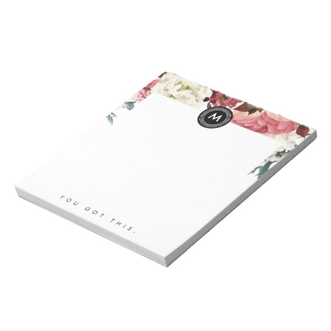 Bloc-note Monogramme floral chic Post It NotePad (Tourné)