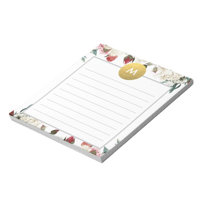 Bloc-note Monogramme floral chic Post It NotePad (Tourné)