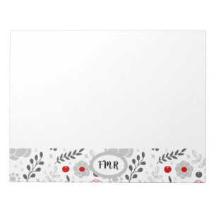 Bloc-note Monogramme floral rouge gris moderne