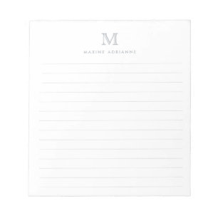 Bloc-note Monogramme Gris Pastel Moderne Simple Classique Fo