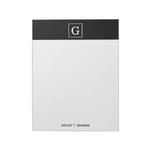 Bloc-note Monogramme Initial Cadre Noir Blanc