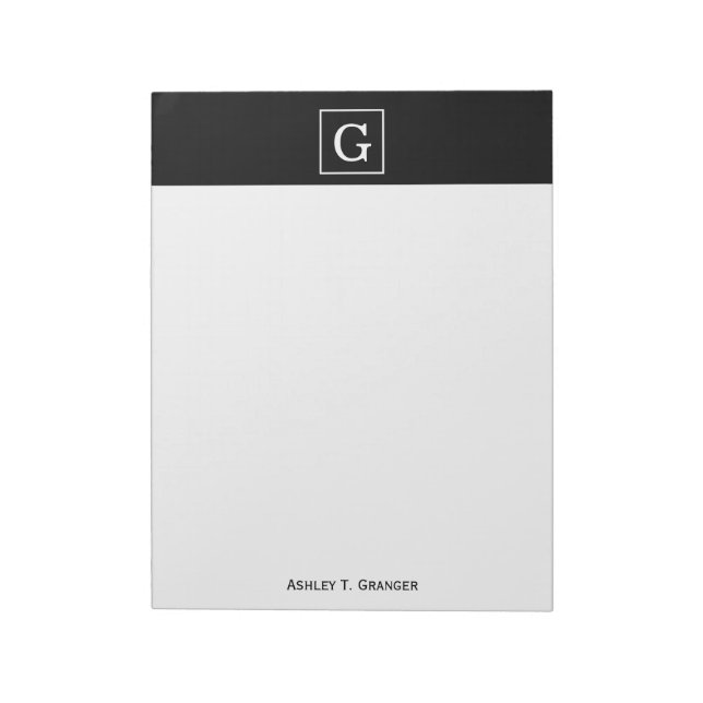 Bloc-note Monogramme Initial Cadre Noir Blanc (Tourné)