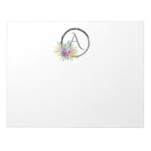 Bloc-note *~* Monogramme Initial Floral Minimaliste Pailleté