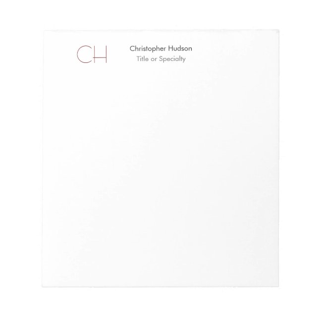 Bloc-note Monogramme Initial Moderne Minimaliste Simple (Devant)